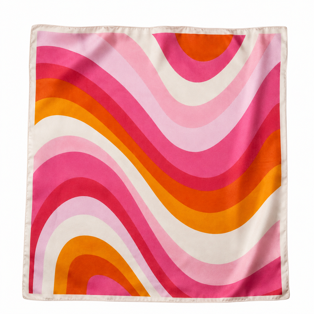 Pink & Orange Wave Print Square Scarf