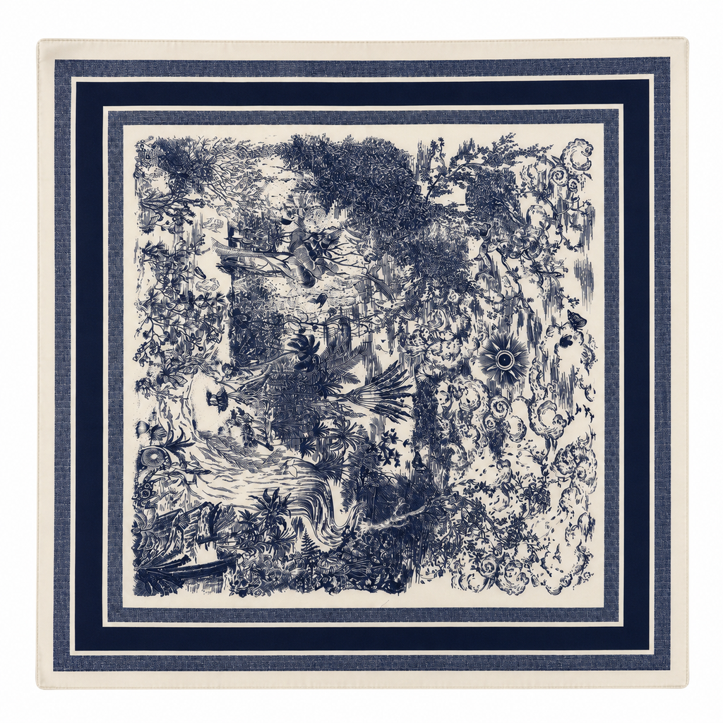 Blue Toile Pattern Square Scarf