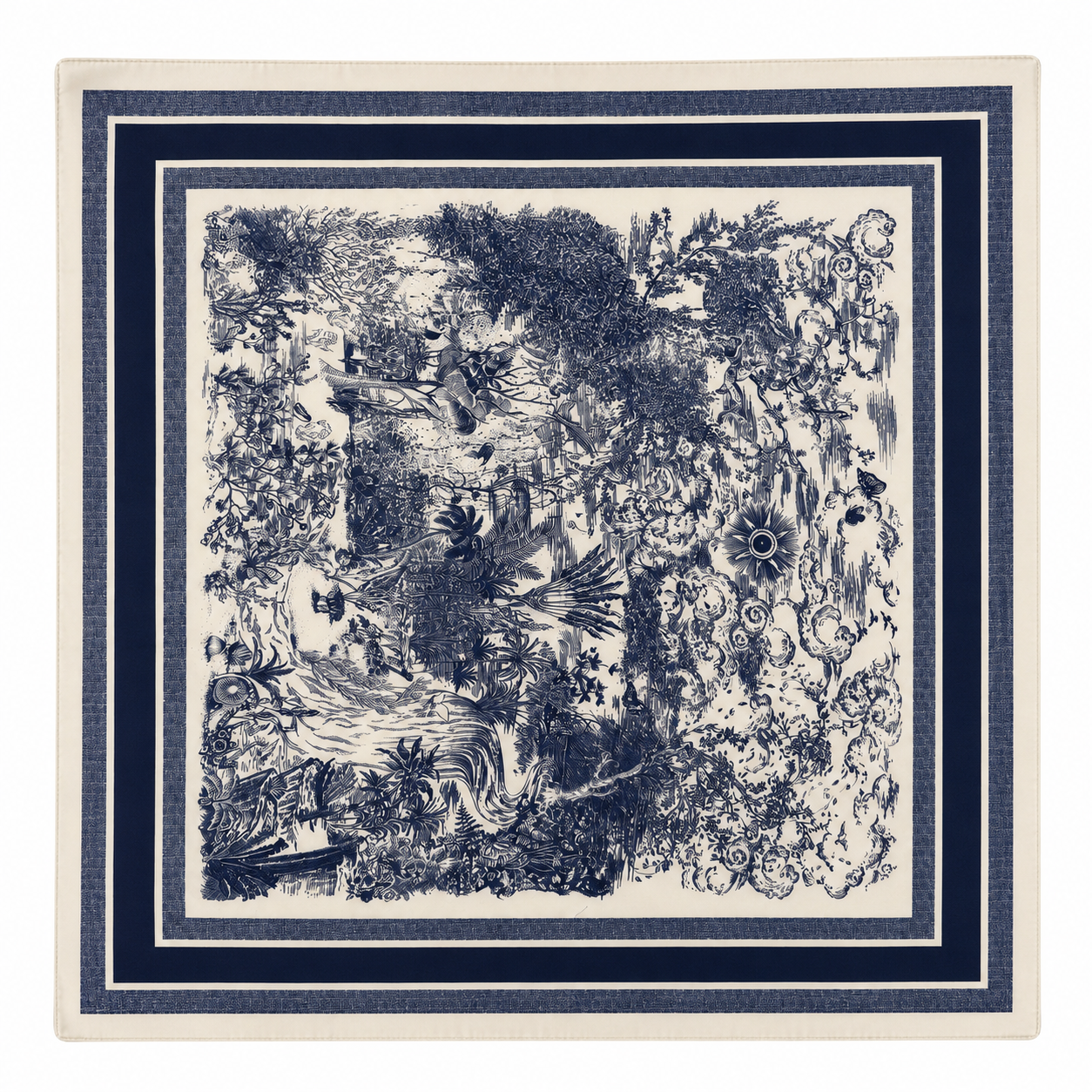 Blue Toile Pattern Square Scarf